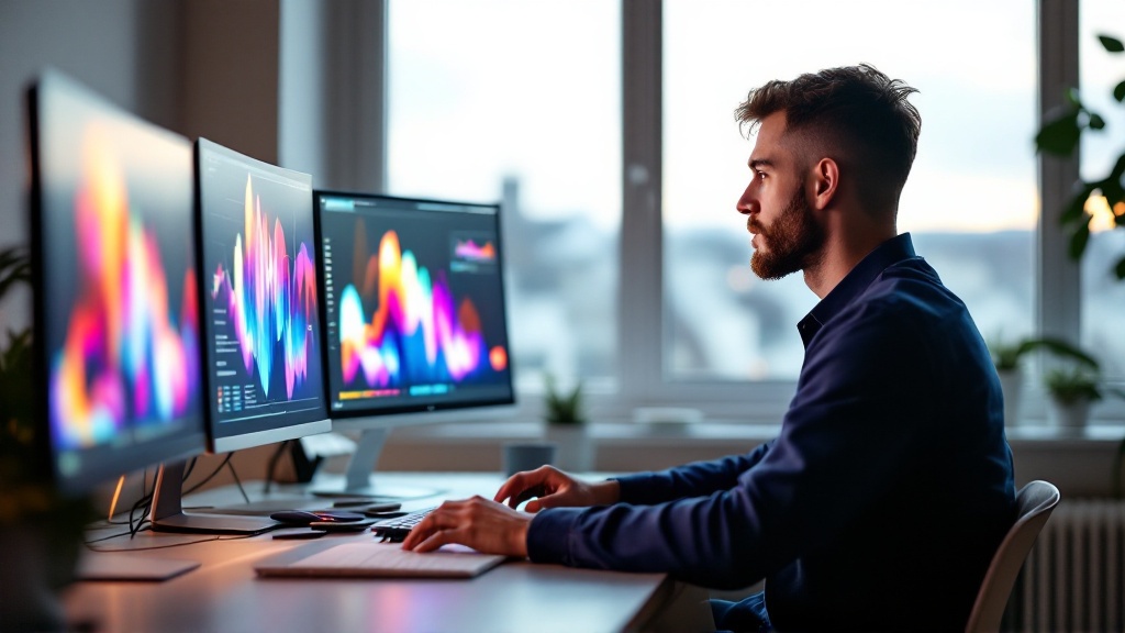 Founder at a minimalist desk turns away from glowing laptop screens to look out a bright window, symbolizing relief from glossy success stories.